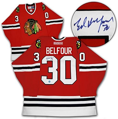 Ed Belfour Chicago Blackhawks Dedikált Vintage CCM Jersey - Dedikált NHL-Mezek