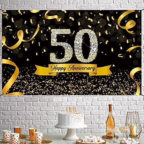 DARUNAXY Fekete Arany 50. Jubileumi Party Dekoráció Boldog 50-ik Évfordulóját Banner Szurkolni, hogy 50 Év Hátteret