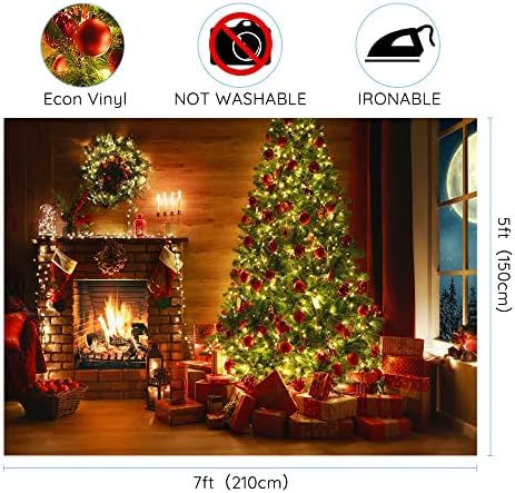 7x5ft Karácsonyi Kandalló Hátteret Ünnep Ablak Belső Vintage Meleg Tűz Fénye Fa Harisnya Ajándék Téli DLH0D399UU 0