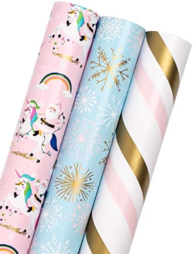 MAYPLUSS Karácsonyi Csomagolópapír-Tekercs - Mini Roll - 17 hüvelyk X 120 Per inch roll - 3 Különböző Rózsaszín & Blue