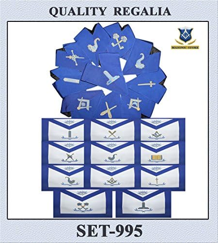 Szabadkőműves Kék Lodge Officeres Kötények & Nyakörvek Készlet - Készlet 11 Kötények & Nyakörvek