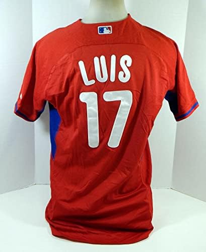 2014-15-ös Philadelphia Phillies Luis 17 Játékban Használt Piros Mez ST BP 46 521 - Játék Használt MLB Mezek