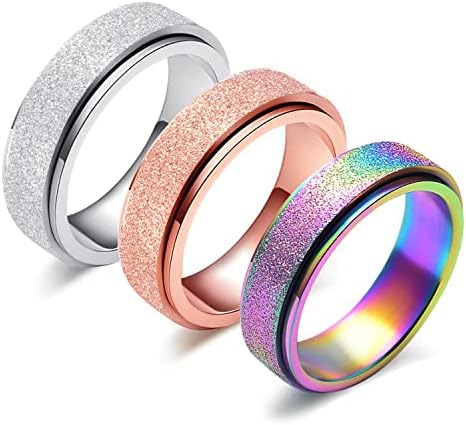 LAOYOU Spinner Gyűrű a Nők Szorongás Enyhítésére - 6MM 3pcs Rozsdamentes Acél Homok Robbanás Csillogó Rózsa Arany Ezüst