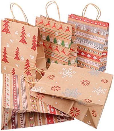 Cabilock Ajándék Wrap Táska 20db Karácsony Karácsonyi Táska Karácsonyi Bevásárló Táskát Cipel Kraft Papír Táskák a Karácsonyi
