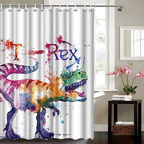 ArtBones Állat Dinoszaurusz zuhanyfüggöny Akvarell T-Rex Gyerekek zuhanyfüggöny 72x72 kampós Vízálló Poliészter Szövet