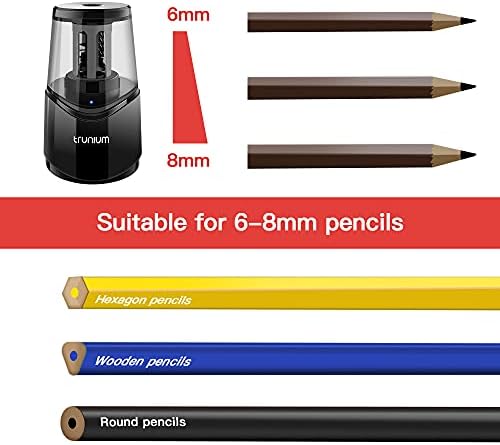 TRUNIUM Elektromos ceruzahegyező, ceruzahegyező 6-8 mm-es Színes/WoodenPencils, Auto-Stop, Gyorsan&Szuper Éles, Elektromos