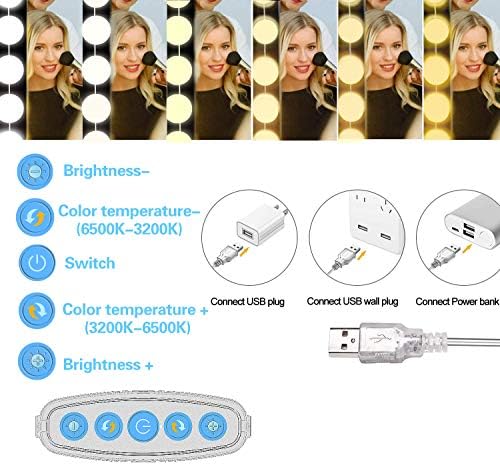 SICCOO Hiúság Tükör Világítás, 10 Szabályozható Izzók DIY Hollywood Stílus LED Smink Tükör Világítás, USB-Kábel, Világítás,