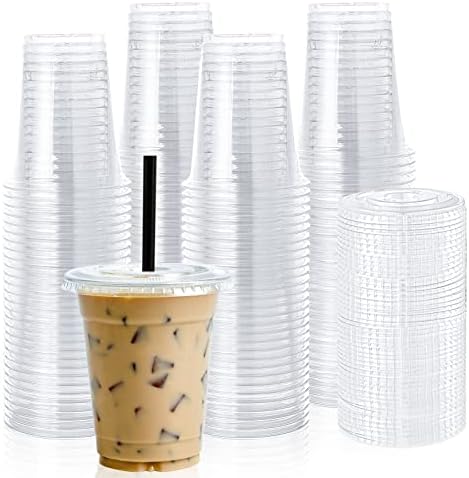 Lilymicky [100 Beállítja] 12oz, Átlátszó Műanyag Csésze Lapos Fedéllel, Eldobható Poharakból isszák, 12 oz Műanyag Csésze