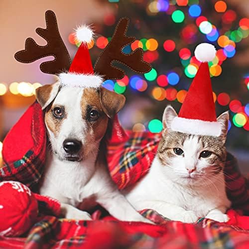 Xuniea 3 Db Karácsonyi Rénszarvas Agancs Fejpánt Pet-Állítható Karácsonyi Mikulás Sapka Pet Santa Fejpánttal Sisak Pet