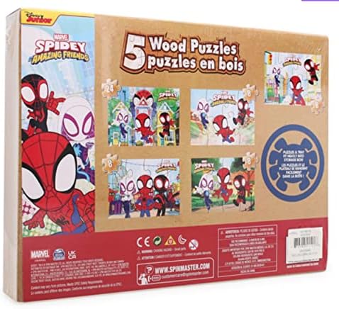 A Disney Junior Marvel Pókember Csodálatos Pókember Barátok - Készlet 5 Fa Puzzle Tároló Doboz Gyerekeknek - Korosztály