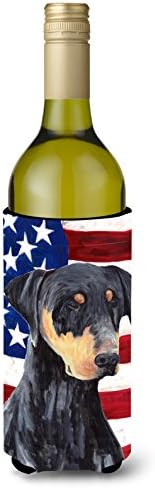Caroline Kincsek SC9030LITERK USA Amerikai Zászló Dobermann borosüveg Ölelkezős, Üveg Hűvösebb Ujja Ölelkezős Mosható