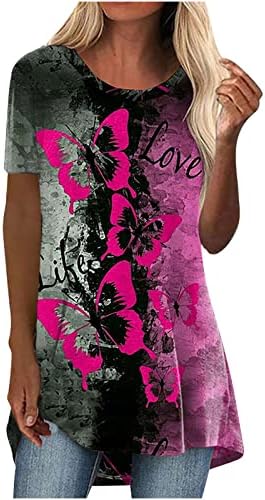 Hölgyek Colorblock Pillangó Grafikus Felső Sleeve Felső Tshirts Rövid Ujjú Őszi Nyári Felső 2023 Ruhák, Divat XL