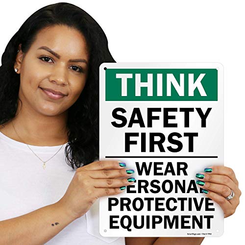 SmartSign - S-2917-AL-14 Első a Biztonság - Személyi Védőfelszerelést kell Viselni Jel | 10 x 14 Alumínium 10 x 14 Nem-Fényvisszaverő