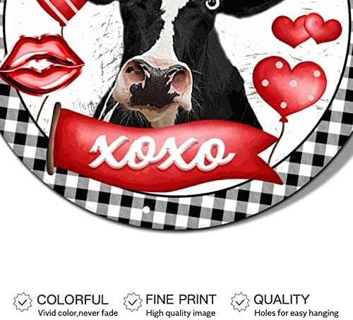 Kerek Fém Valentin Nap Koszorú Jelek Farm Tehén Szerelmes Idézet Csók Booth XOXO Vörös Ajkak Buffalo Kockás Adóazonosító
