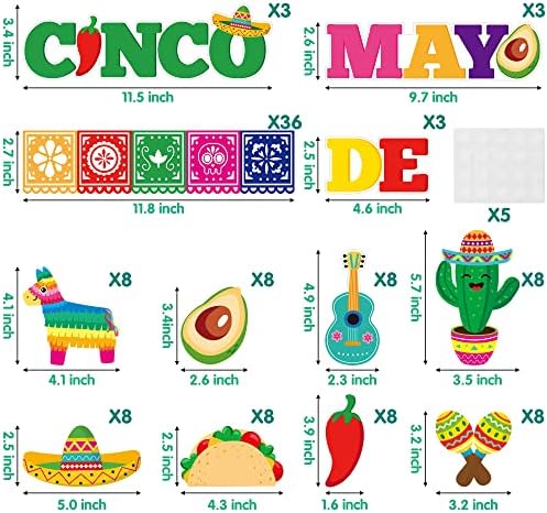 BXawi 82Pcs Cinco De Mayo Faliújság Dekoráció Meghatározott Mexikói Fiesta Papírt Picado Banner Trim Határok Mexikói