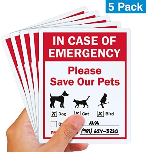 SmartSign (Csomag 5) 5 x 4 inch Vészhelyzet esetén - Kérlek, Mentsd meg A Háziállatok, Kutya, Macska, Madarak - Írják