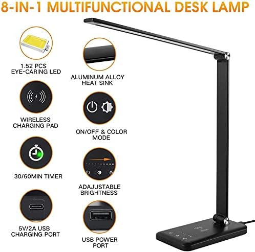 SDFGH LED-es asztali Lámpa, Vezeték nélküli Töltő USB Töltő Port Touch Vezérlés Szabályozható Szem-Gondoskodó asztali