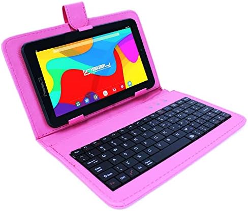 LINSAY 7 2 GB RAM, 32 gb-os Tároló, Android 12 Tabletta, Rózsaszín Bőr Billentyűzet, Pop-tartó Tollal