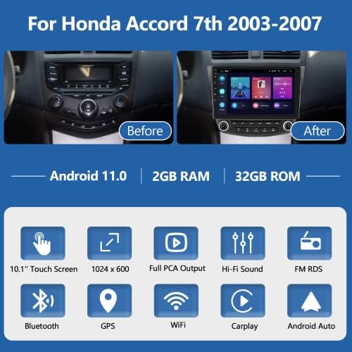 2G+32G autóhifi, a Honda Accord 7. 2003 2004 2005 2006 2007 Vezeték nélküli Apple CarPlay Android Auto 10.1 Hüvelykes