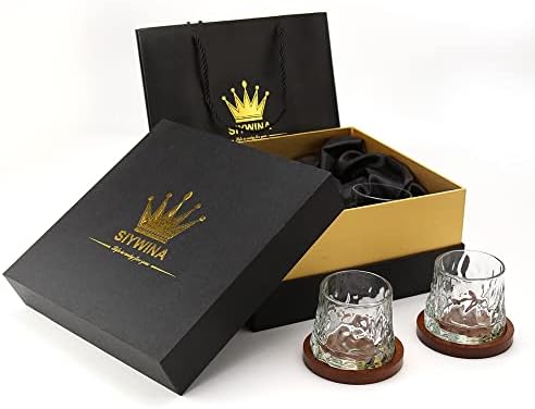 Inconly Whiskys Poharat Kristály Poharak Meghatározott Sziklák Szemüveg Vastag Alsó Ajándék Szemüveg（Készlet 4） (STÍLUS