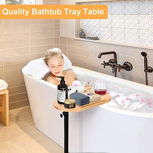 Bambusz Fürdőkádban asztalkát, 15.7 hüvelyk Fürdő Tálca, Fürdő Caddy Tálca, Állítható Magasság,Zuhanyzó Tálca Tartó