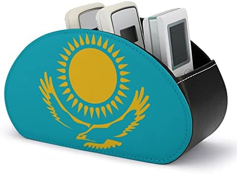 Kazahsztán Zászló Bőr Távirányító tartó, Vicces Caddy Tároló Doboz Asztali Szervező 5 Rekesz TV-készülék Blu-Ray Iroda