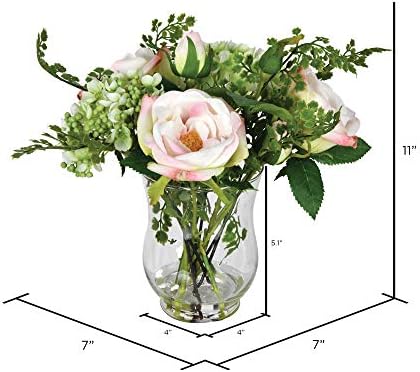 Vickerman 11 Mindennapi Mesterséges Rózsaszín Rózsa Üveg Váza - Ál Beltéri Virágos Zöld Megállapodás - Otthoni Vagy