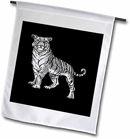 3dRose Tigris Vonal Művészeti Rajz, Fekete-Fehér Tetoválás Művészet - Zászlók (fl_356770_1)