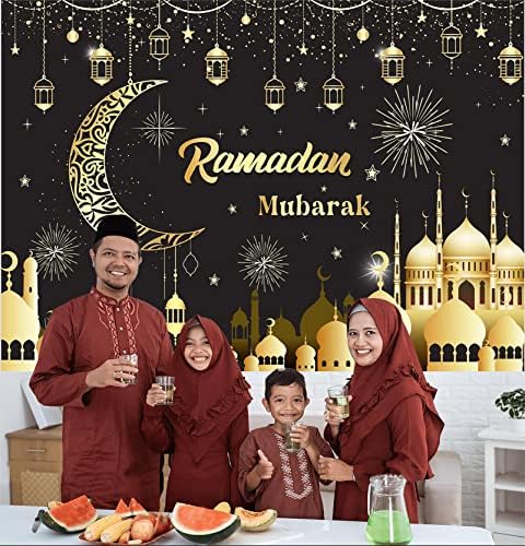Ramadán Mubarak Hátteret Iszlám Muszlim Eid Mubarak Ramadan Kareem Eid Al-Fitr Háttér Fekete-Arany Lámpás, Hold, Csillagok,