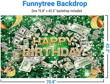 Funnytree 70.8 x 43.3 a Pénz Szülinapi Háttérben Zöld Boldog Szülinapot Fél Banner Csillogó Gyémánt Luxus Pezsgő Háttér
