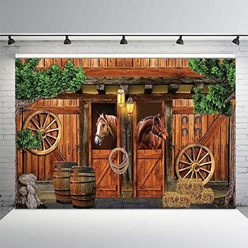 MEHOFOND 10x7ft Egy vadnyugat Stabil Hátteret, Texas Western Cowboy Ló az Istállóban Baba Zuhany Kerekek Mews Fotózás