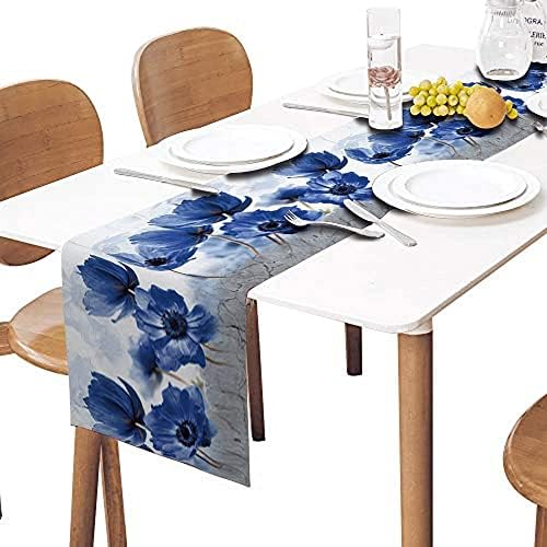 Bisead 13X108 Hüvelyk sötétkék Virág asztali Futó Kék Virág, Rózsa, Bazsarózsa Festék Fehér asztali Futó Party