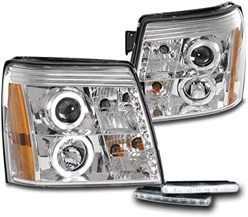 ZMAUTOPARTS Halo LED Projektor Fényszórók Lámpák Chrome w/6 Fehér LED DRL Kompatibilis 2003-2006 Cadillac Escalade