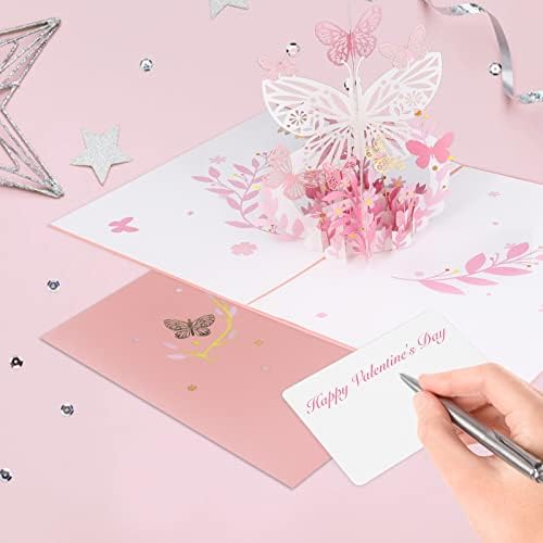 JinRuiKJ Rózsaszín Pillangós Virágok Pop Up Card - Valentin Nap a 3D-s Kártyák a Borítékot, 5.9 x 7.9 Borító - Alkalmas