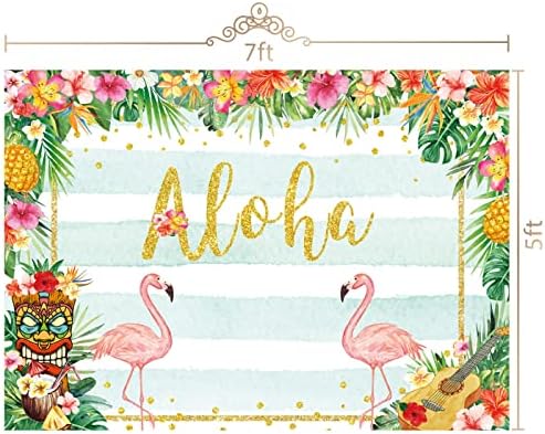 Maijoeyy 7x5ft Luau Hátteret Születésnapi Party, Nyári Flamingo Trópusi Virágok Hawaii Tengerparton Fotózás Háttér Tiki