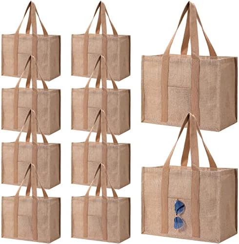 10 Pack Vászon Táska Ömlesztett Nagy Juta Tote Bags a kar Elülső Zseb Újrafelhasználható, nagy teherbírású Vásárolni,
