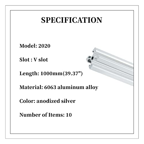 BELLA ÖBLÖK 10db a 39,37 hüvelyk 1000mm 2020 V Foglalat Alumínium Extrudált Európai Szabvány Eloxált Ezüst Lineáris