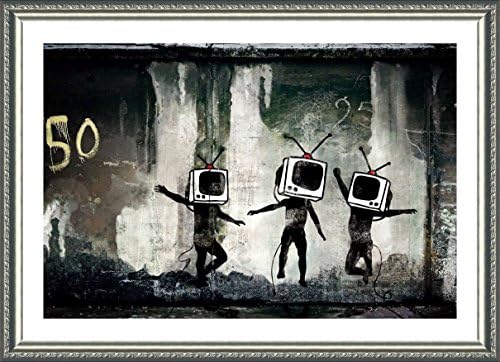 Alonline Art - Tv-Fej által Banksy | Ezüst Keretes Kép, Nyomtatva, Pamut Vászon, Csatolva A Hab Igazgatóság | Kész
