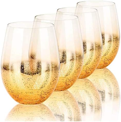 YIWANGO alkohol-hordókkal Üveg,18. 6 Oz Koktél Szemüveg Készlet 4 Sör Szemüveg Arany Fényes Poharat Ital, Pohár Víz,
