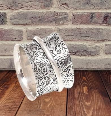 925 Sterling Ezüst Spinner Virág Gyűrű a Nők Fidget Szorongás Enyhítésére Gyűrű Együttes Meditáció Gyűrű