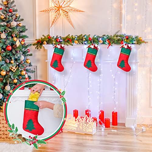 FUSHENMU 24 Csomag Mini Karácsonyi Harisnya, Piros, Zöld Manó Xmas Lóg Harisnya Karácsonyra Fa Kandalló Haza Parti Dekoráció