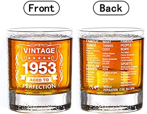 Régi Szemüveg-1953-Vintage 1953 Régi idők Információk 10.25 oz Whiskyt Jéggel Üveg-70 éves korban - 70 Éves Ajándékok